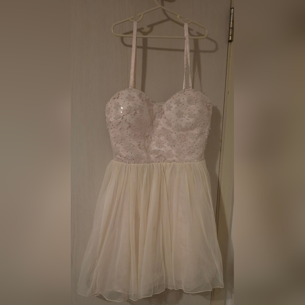 Parisian Collection Lace & Tulle Party Dress — Blush Champagne (Size S/P)